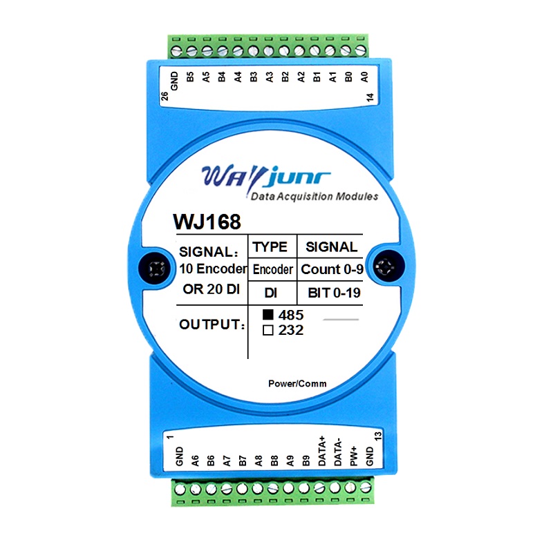 10路編碼器脈沖計數(shù)器或20路DI高速計數(shù)器，Modbus RTU模塊 WJ168