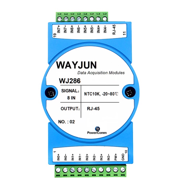 8路NTC熱敏電阻溫度轉(zhuǎn)網(wǎng)絡(luò)RJ45，Modbus TCP和MQTT采集模塊 WJ286