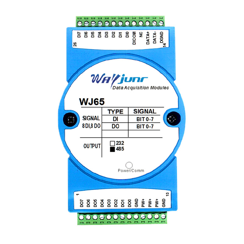八路DI八路DO，開關(guān)量隔離轉(zhuǎn)RS-485/232，數(shù)據(jù)采集遠程I/O模塊 WJ65