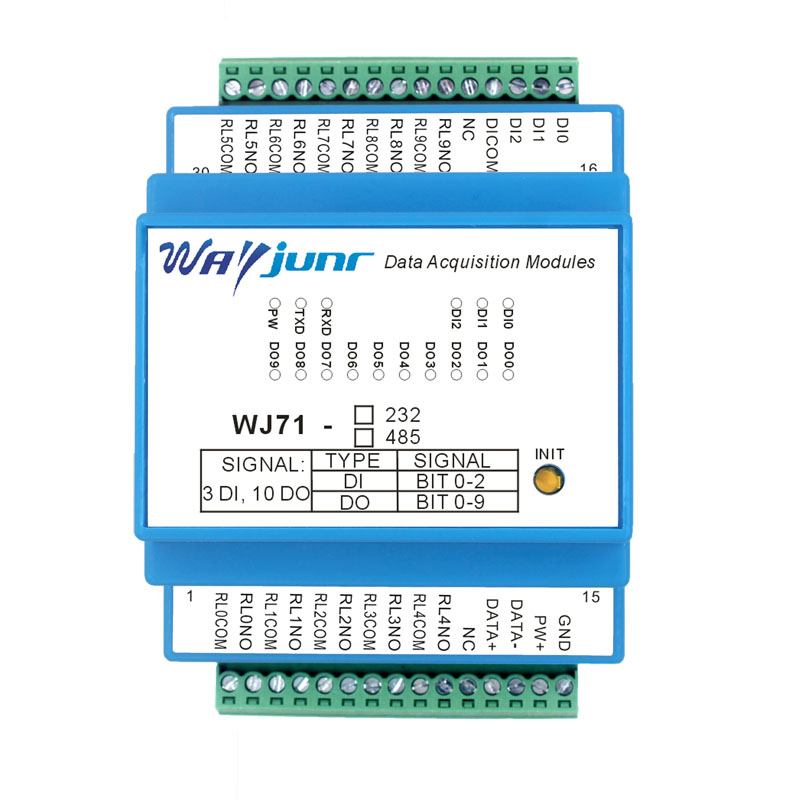 三路DI和十路DO繼電器輸出，RS-485/232遠(yuǎn)程I/O模塊 WJ71