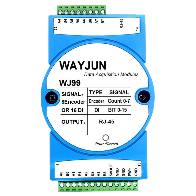 8路光柵尺磁柵尺編碼器或16路高速DI脈沖信號(hào)轉(zhuǎn)Modbus TCP網(wǎng)絡(luò)模塊 WJ99