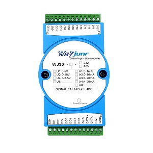 8AI，4DI，4DO混合信號(hào)轉(zhuǎn)RS-485/232，MODBUS數(shù)據(jù)采集模塊 WJ30