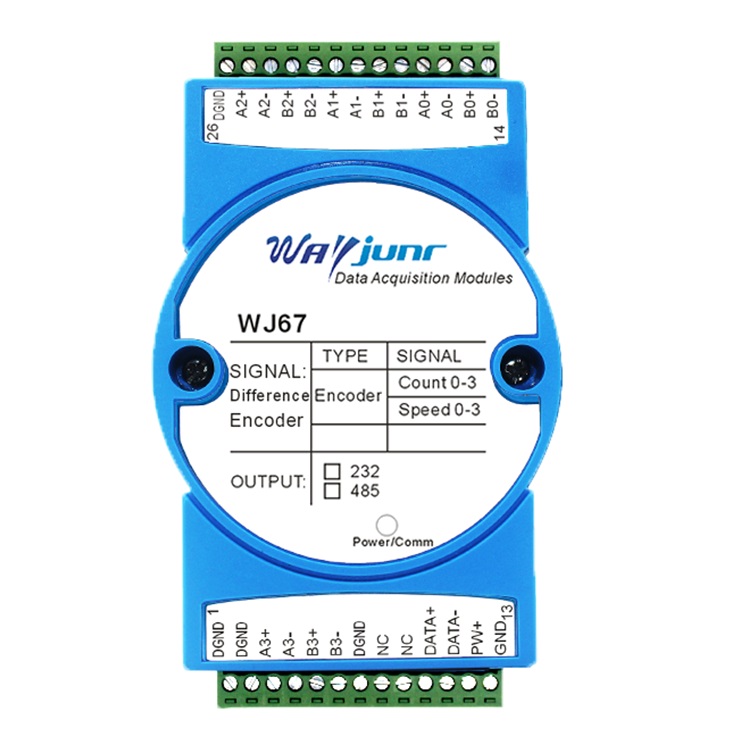 4路差分編碼器脈沖計數(shù)器，轉(zhuǎn)速測量，Modbus RTU模塊 WJ67